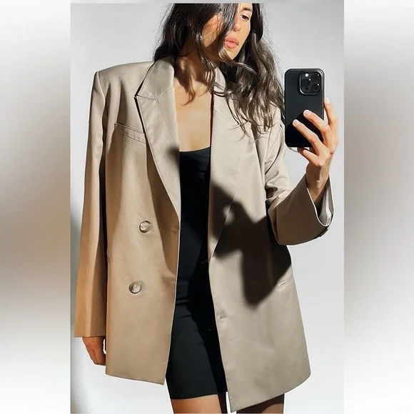 Zara Oversized Blazer Coat Taupe Brown Tan Camel Neutral double breast XS NWT - Picture 4 of 16